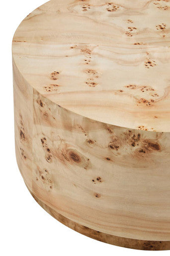 Image of Natural Burl Wood Round Coffee Table with Drum Shape Design, Mota