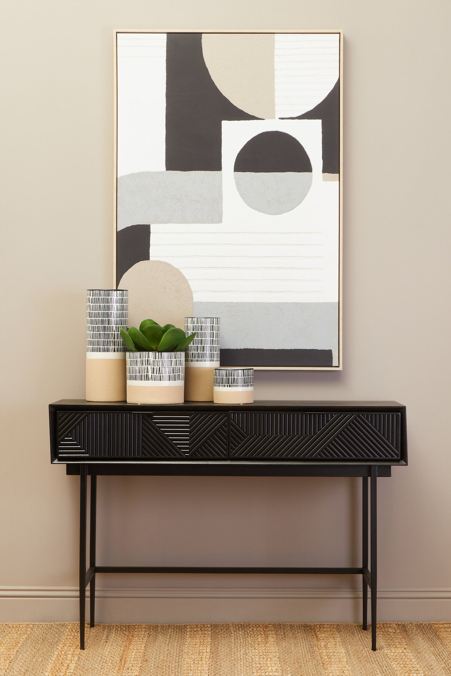 Image of Jakara Black Finish Console Table with 2 Drawers