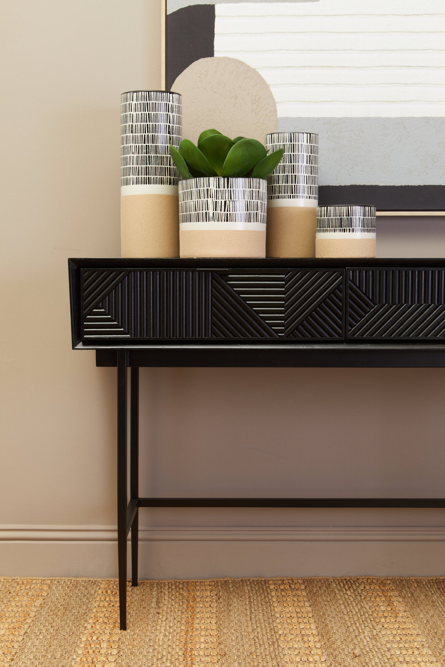 Image of Jakara Black Finish Console Table with 2 Drawers