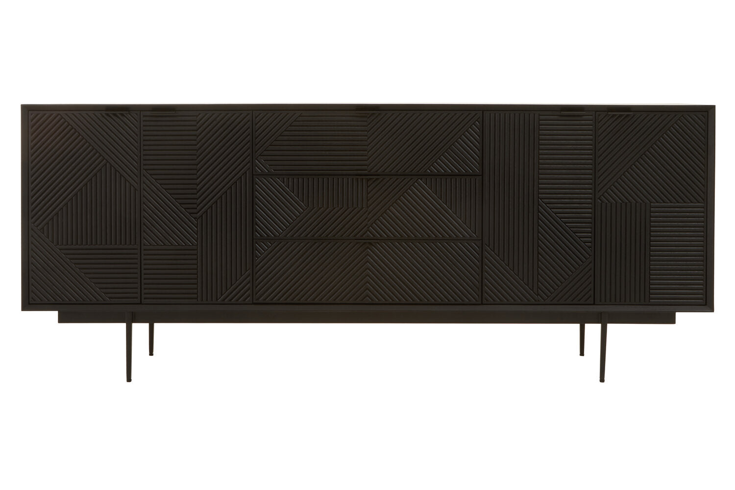 Image of Jakara Black Finish Sideboard with 4 Doors and 3 Drawers - Main