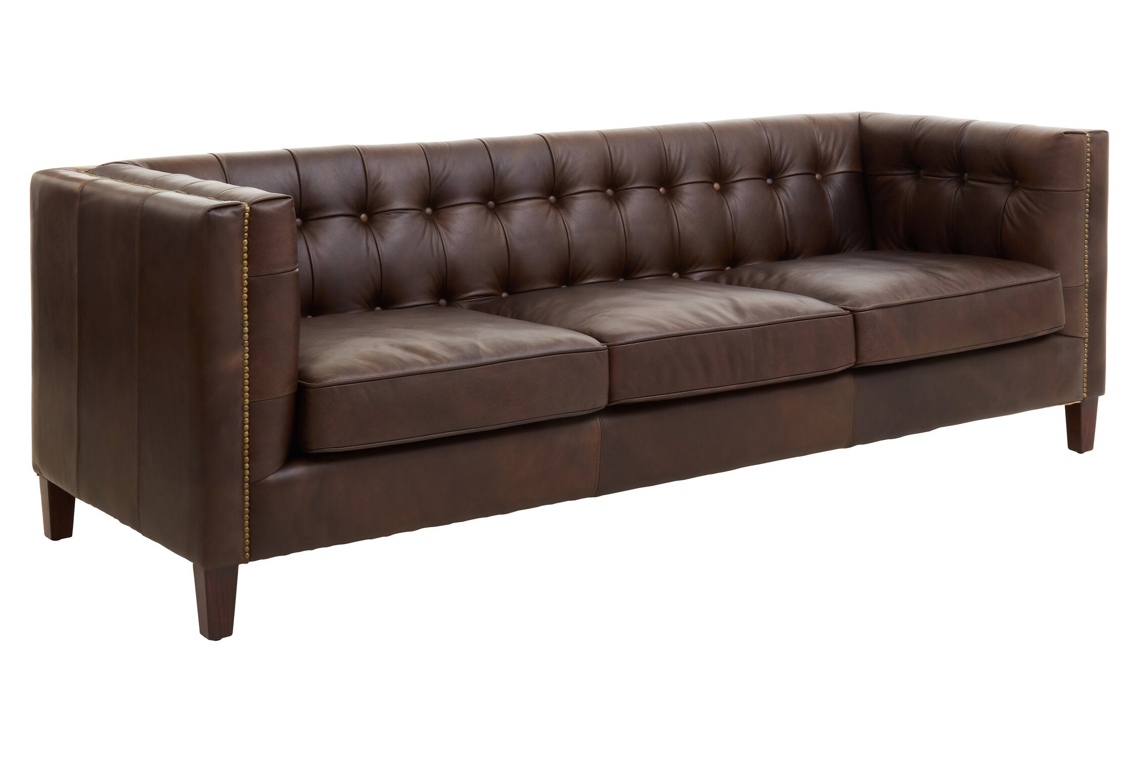Image of King Three Seater Dark Brown Leather Modern Chesterfield Sofa