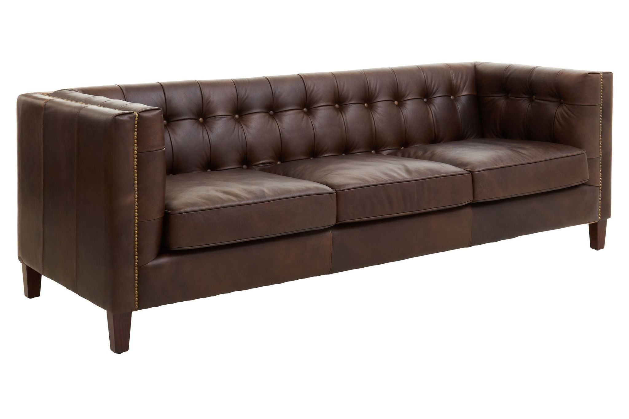 Image of King Three Seater Dark Brown Leather Modern Chesterfield Sofa