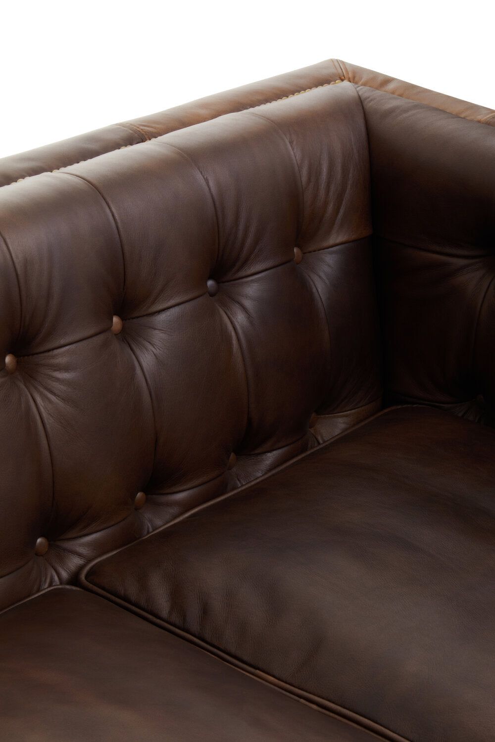Image of King Three Seater Dark Brown Leather Modern Chesterfield Sofa - Macro