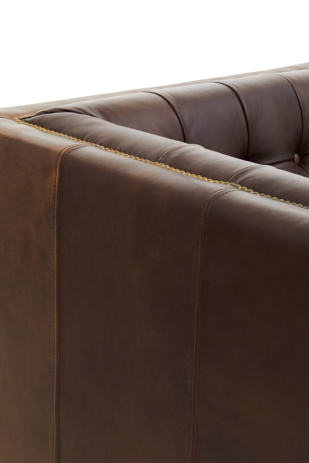 Image of King Three Seater Dark Brown Leather Modern Chesterfield Sofa - Macro