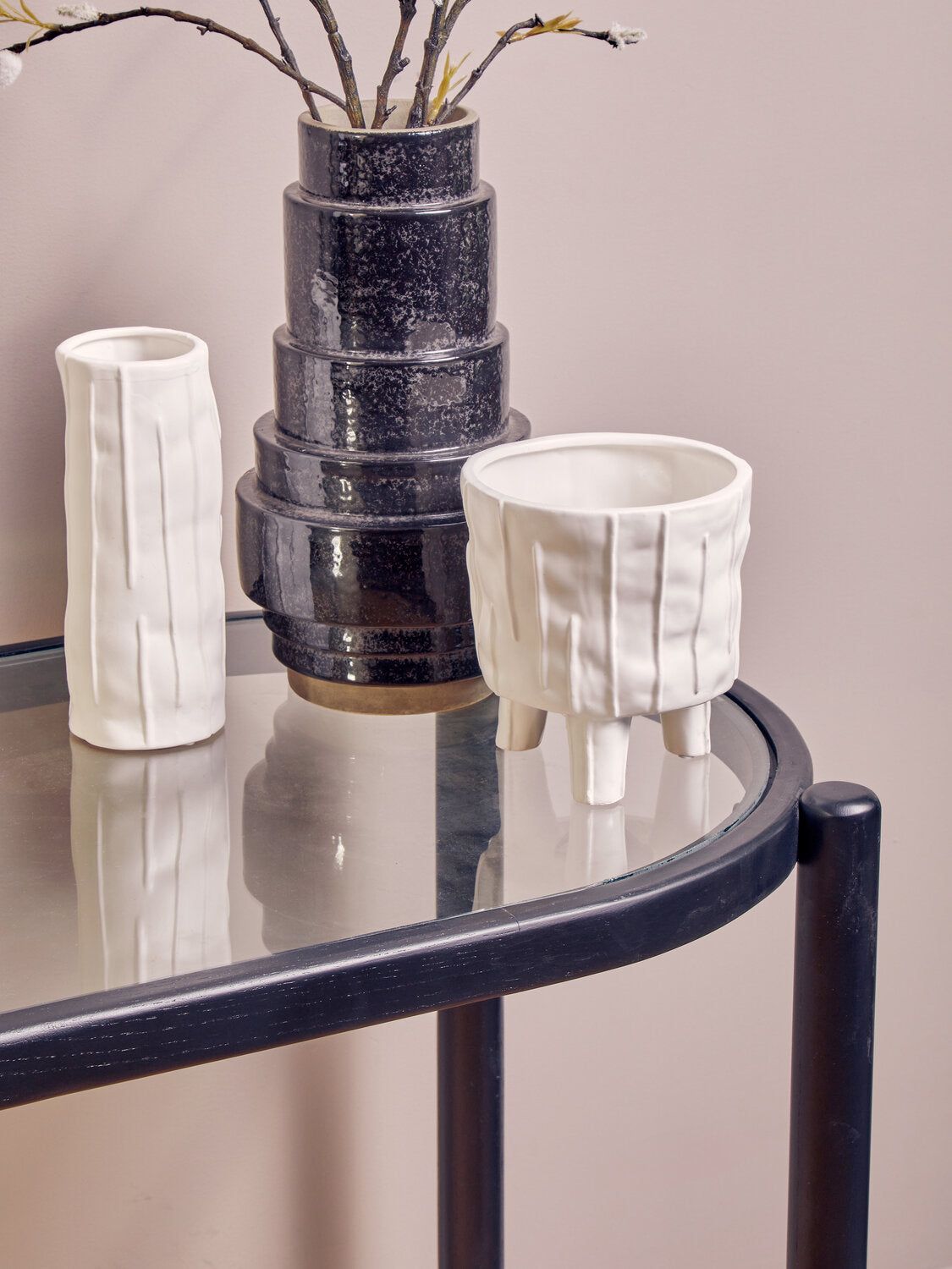 Image of Cebu Rattan and Glass 2 Tier Console Table - Lifestyle