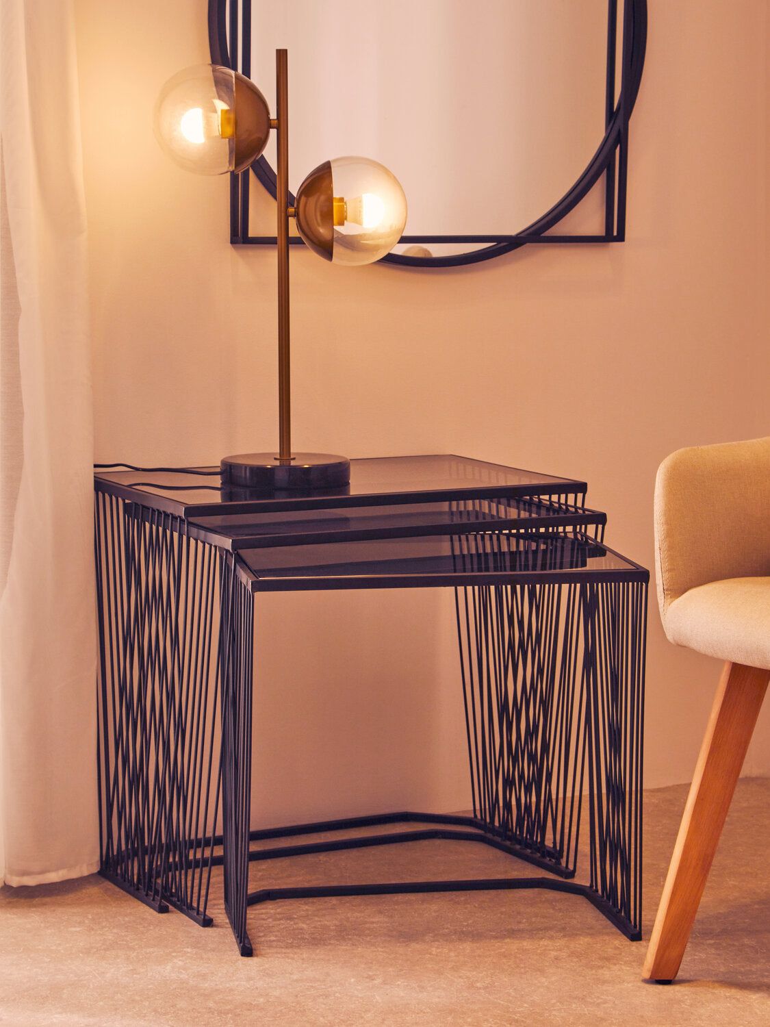 Image of Revive Two Light Gold and Black Marble Table Lamp