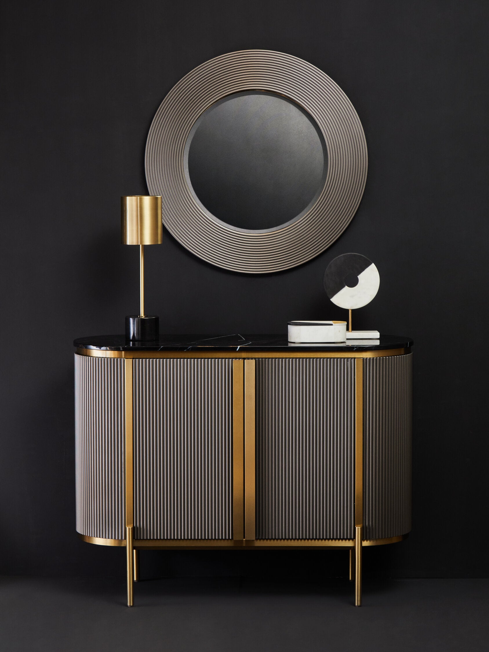 Image of Dervio Grey Two Door Sideboard with Black Marble Top
