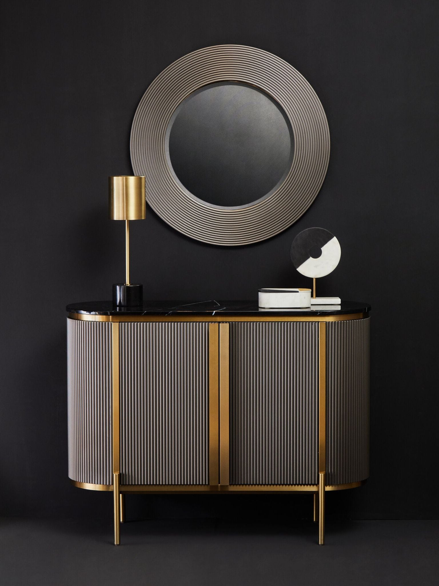Image of Dervio Grey Two Door Sideboard with Black Marble Top