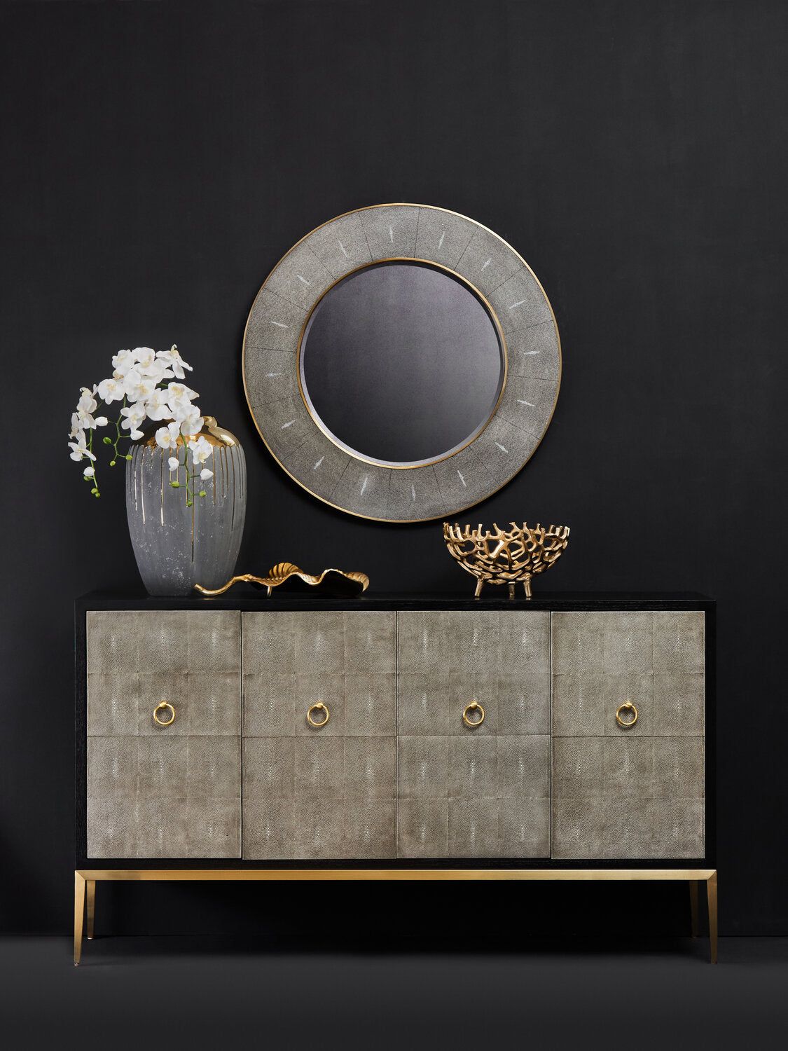 Image of Deruta Grey Shagreen Effect 4 Door Sideboard