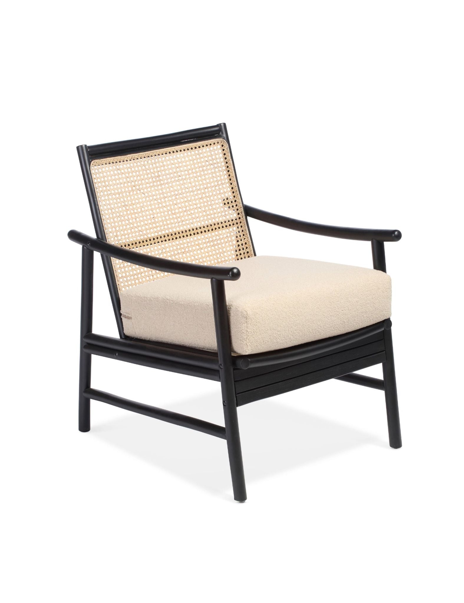 Image of Capri Black Rattan Chair with Boucle Cushion
