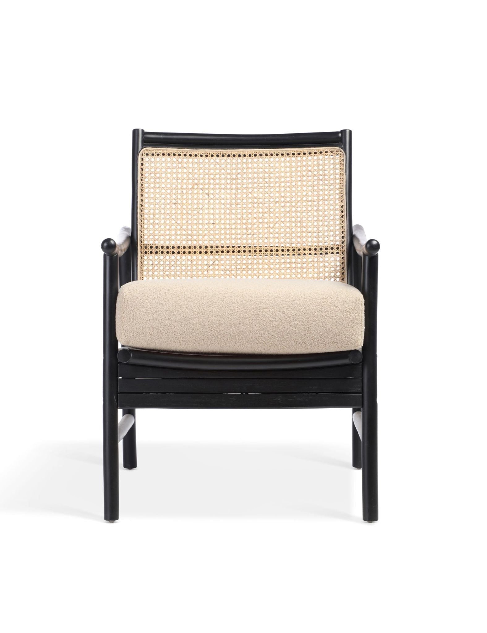 Image of Capri Black Rattan Chair with Boucle Cushion