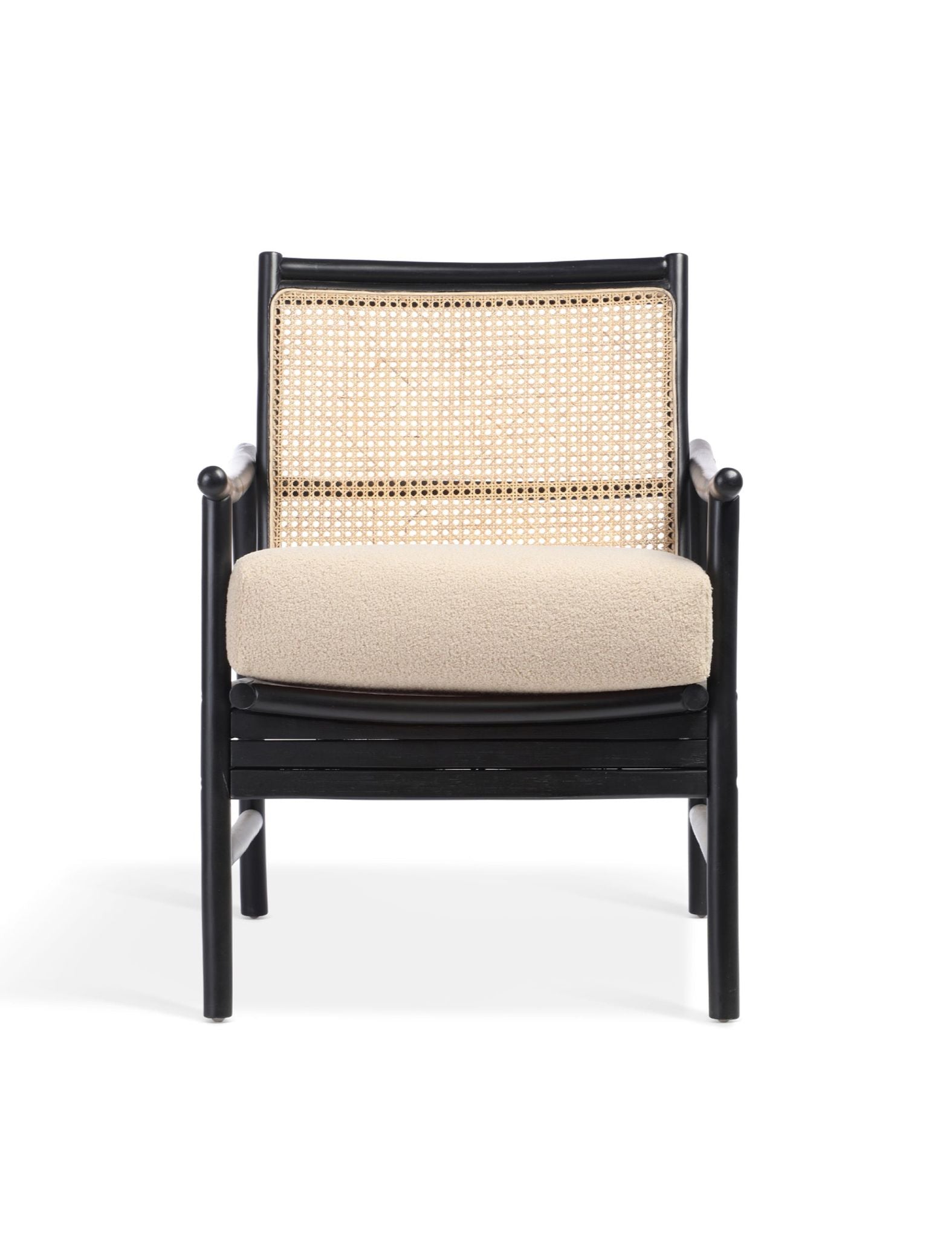 Capri Black Rattan Chair with Boucle Cushion