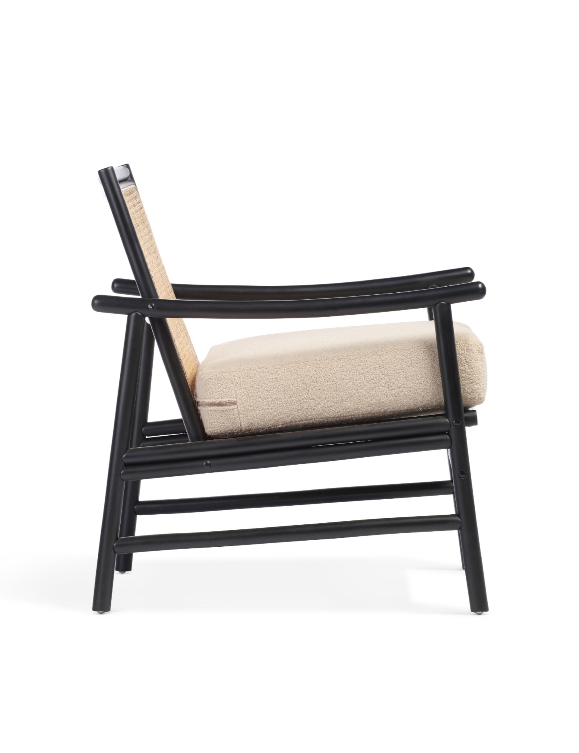 Capri Black Rattan Chair with Boucle Cushion