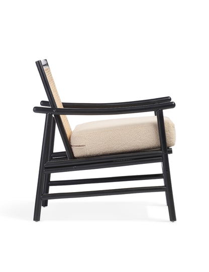 Capri Black Rattan Chair with Boucle Cushion