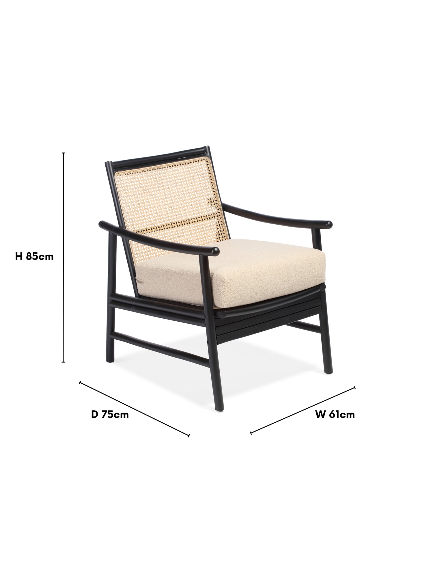 Capri Black Rattan Chair with Boucle Cushion
