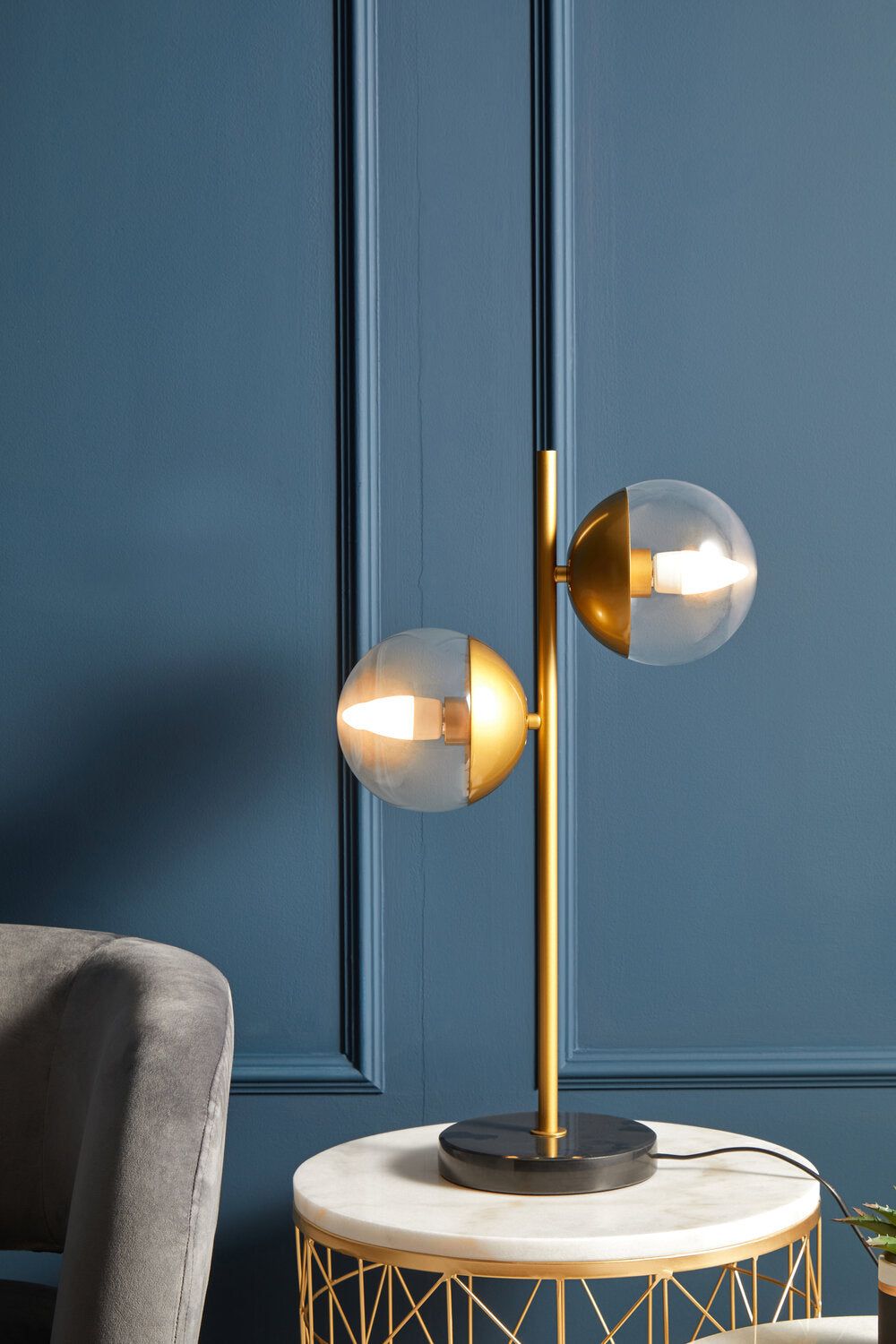 Image of Revive Two Light Gold and Black Marble Table Lamp