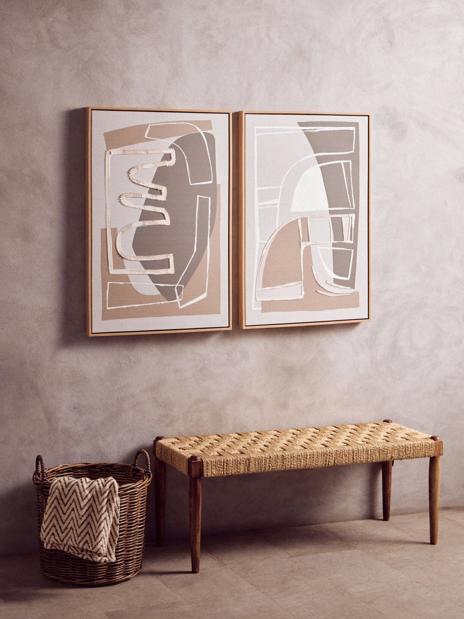 Image of Astratto Set of 2 Neutral Abstract Canvas Wall Art