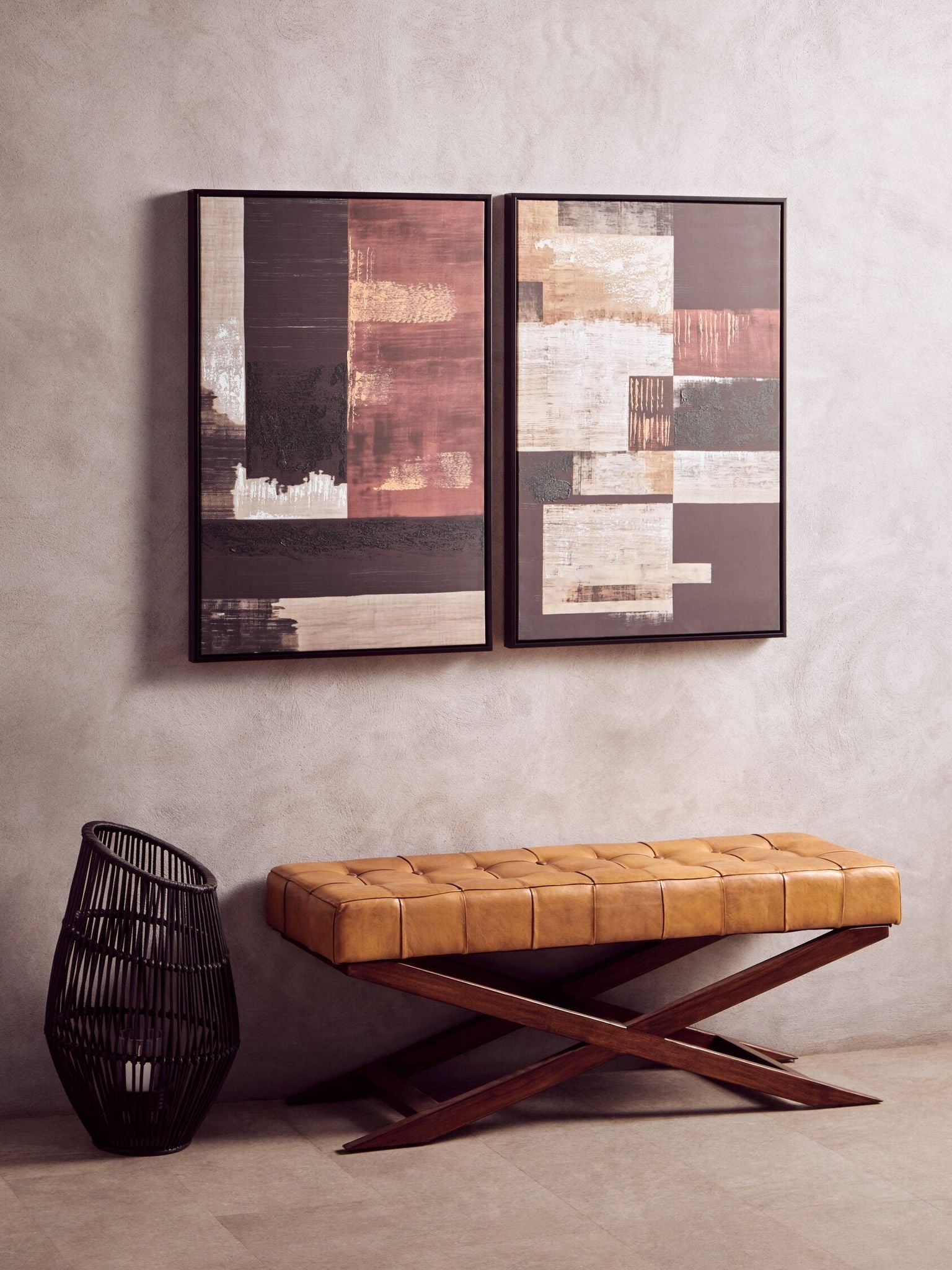 Image of Astratto Set of 2 Geometric Abstract Canvas Wall Art