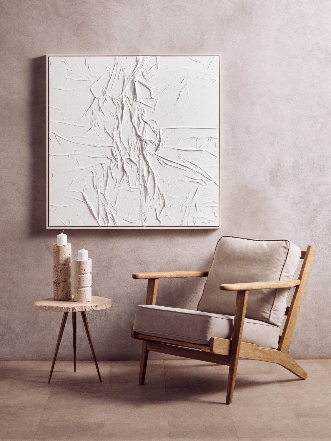 Image of Astratto White Hand Painted Sculptural Fabric Wall Art - Lifestyle