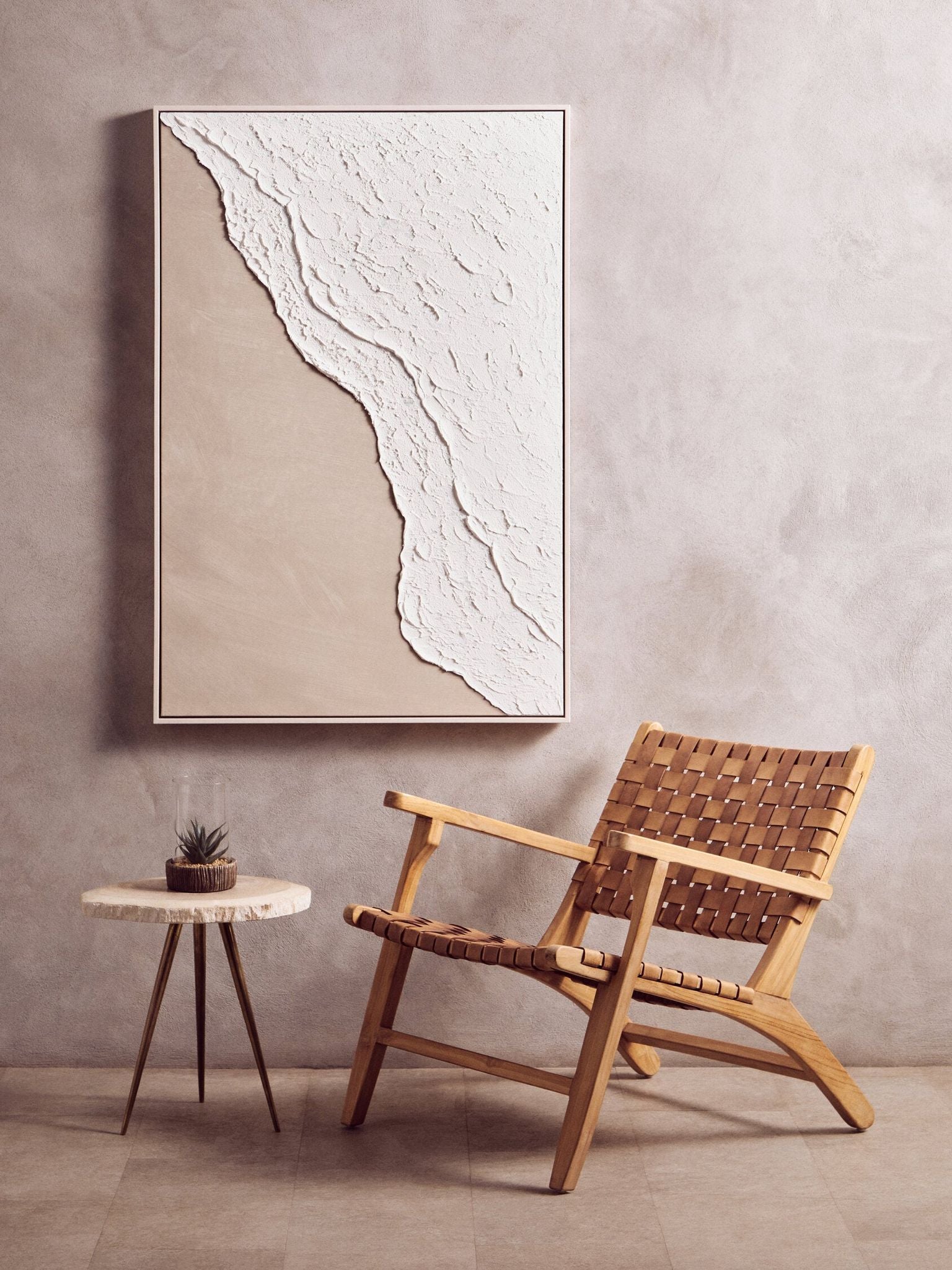 Image of Astratto Canvas Natural and White Textured Plaster Wall Art