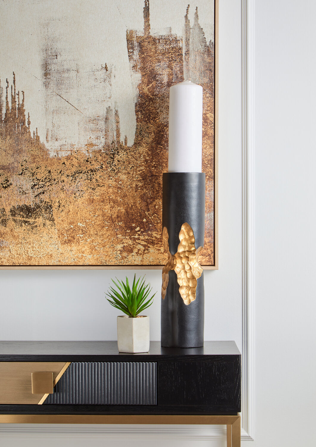 Image of Davoli Black and Gold Console Table with 1 Drawer - Lifestyle