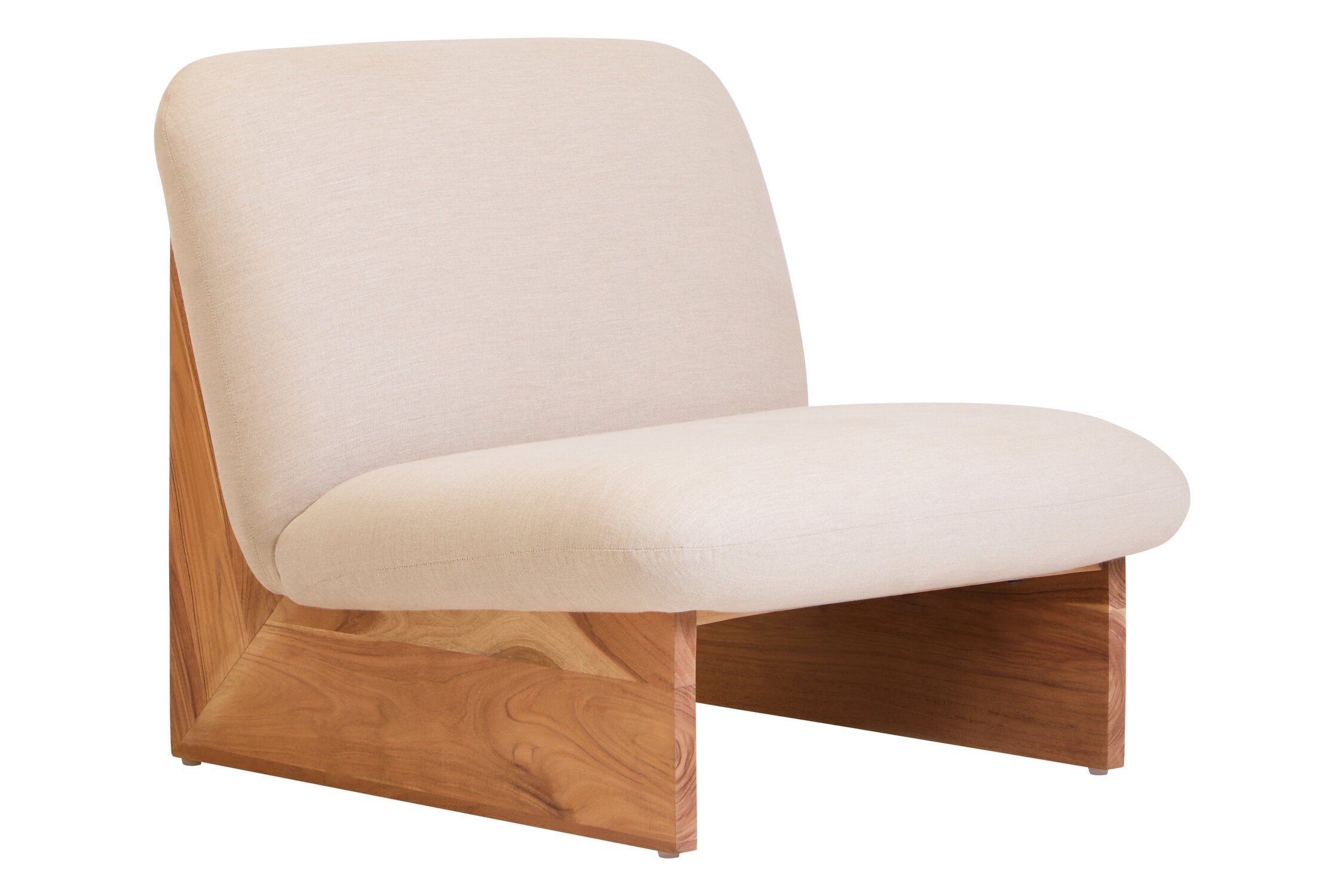 Image of Parova Cream Linen Textured Armless Chair With Wood Base