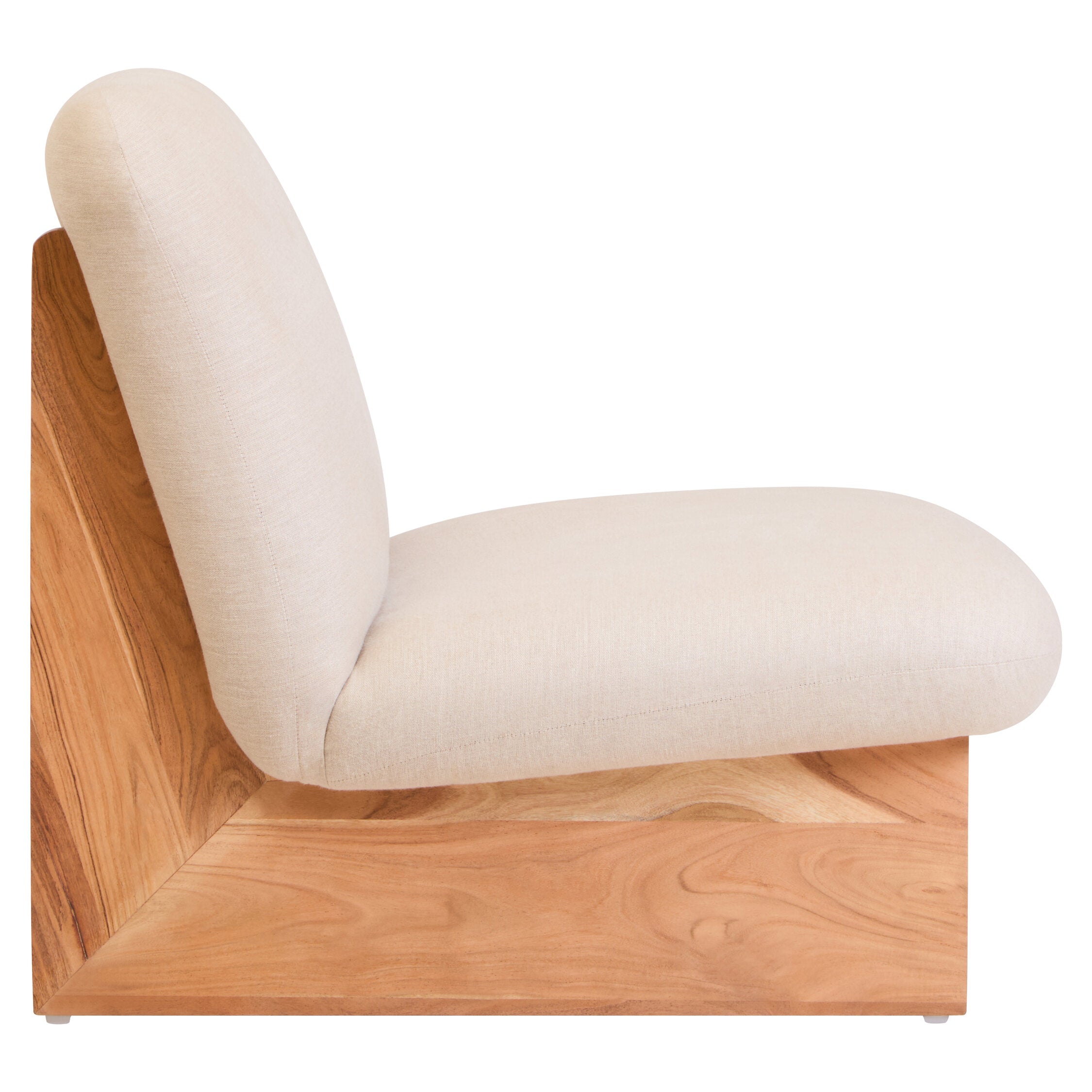 Image of Parova Cream Linen Textured Armless Chair With Wood Base