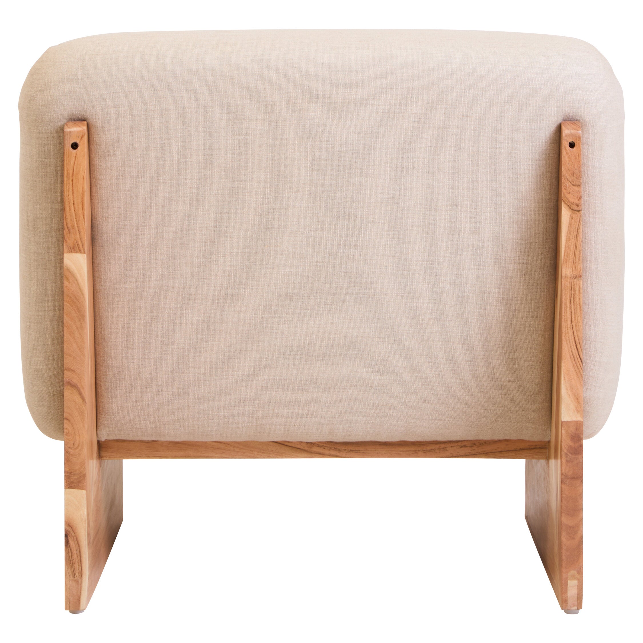 Image of Parova Cream Linen Textured Armless Chair With Wood Base