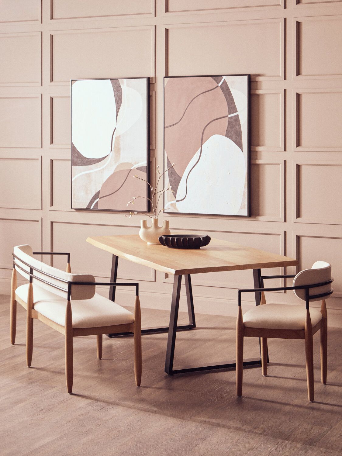 Image of Astratto Set of 2 Abstract Earthy Tones Canvas Wall Art - Lifestyle