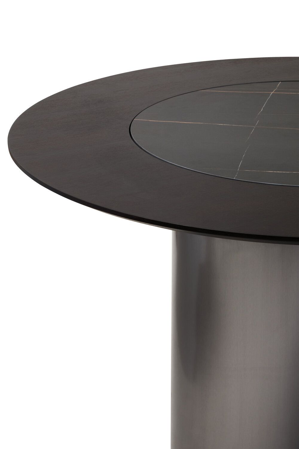 Image of Imperia Round Veneer Dining Table with Ceramic Lazy Susan - Macro
