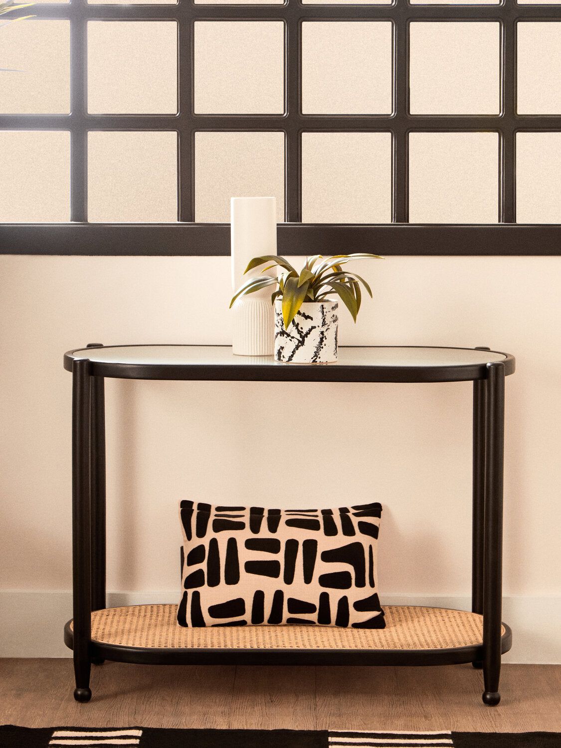 Image of Cebu Rattan and Glass 2 Tier Console Table - Lifestyle