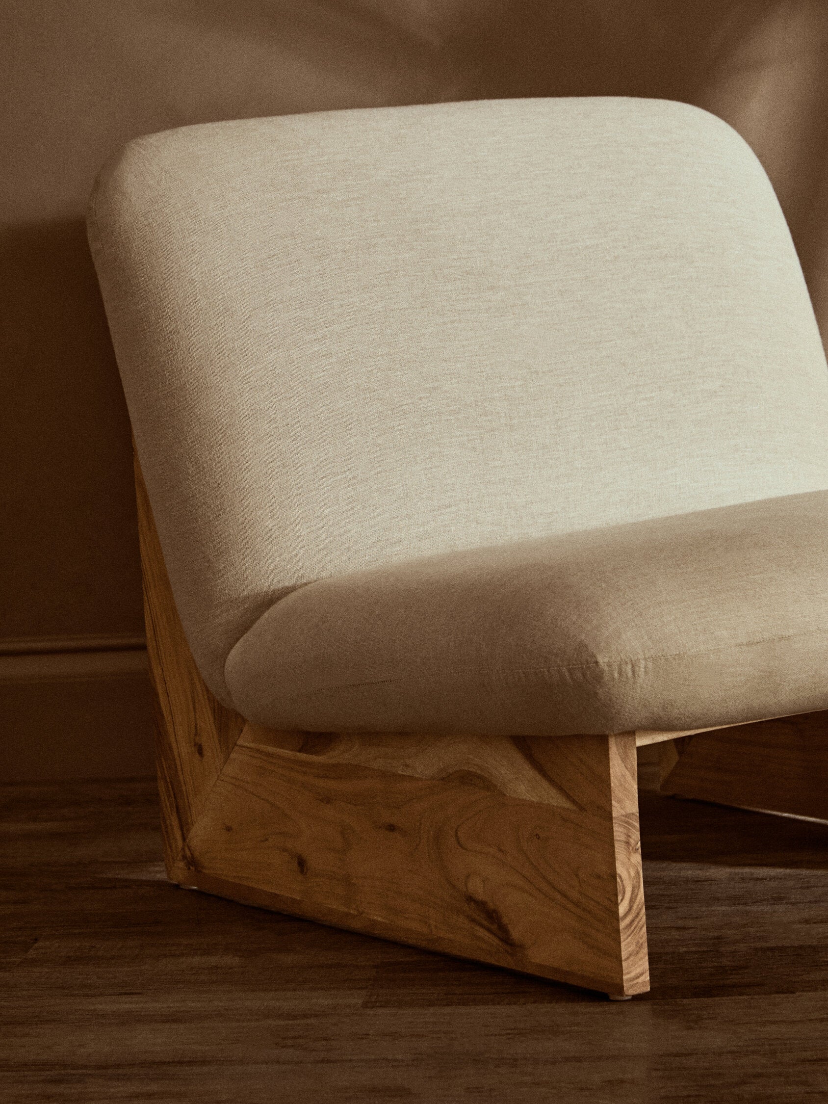 Image of Parova Cream Linen Textured Armless Chair With Wood Base