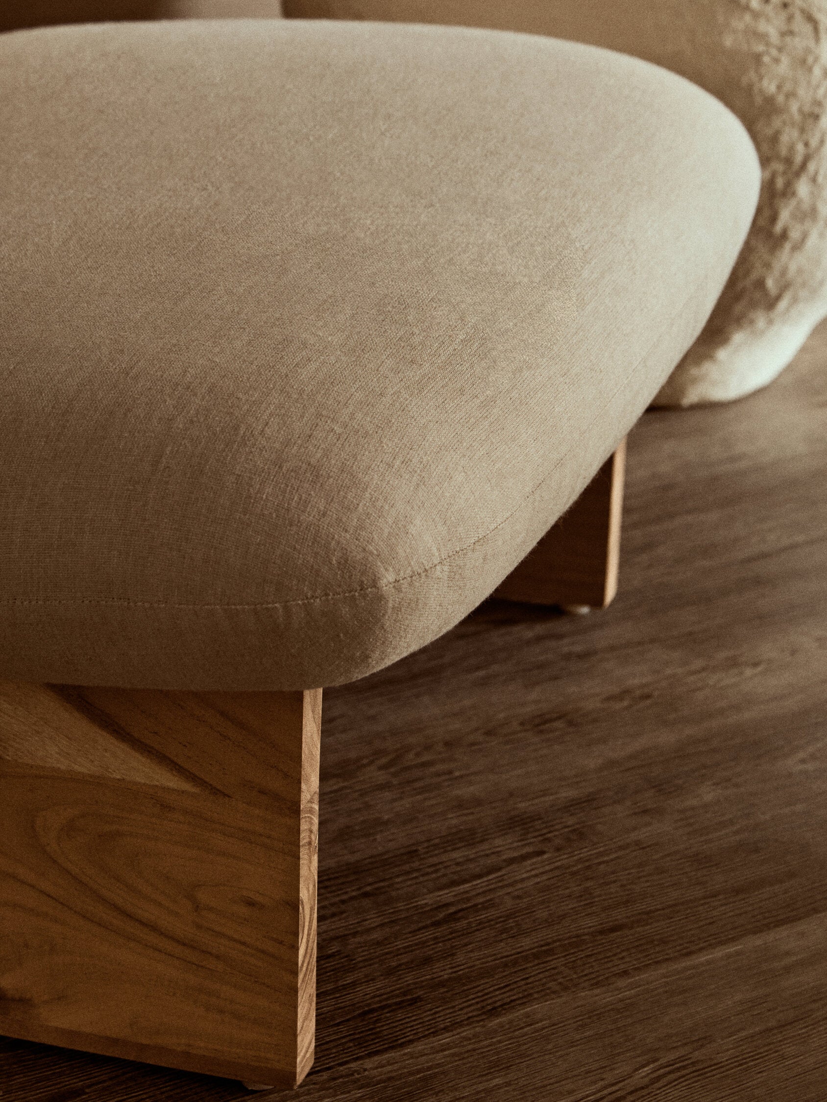Image of Parova Cream Linen Textured Armless Chair With Wood Base