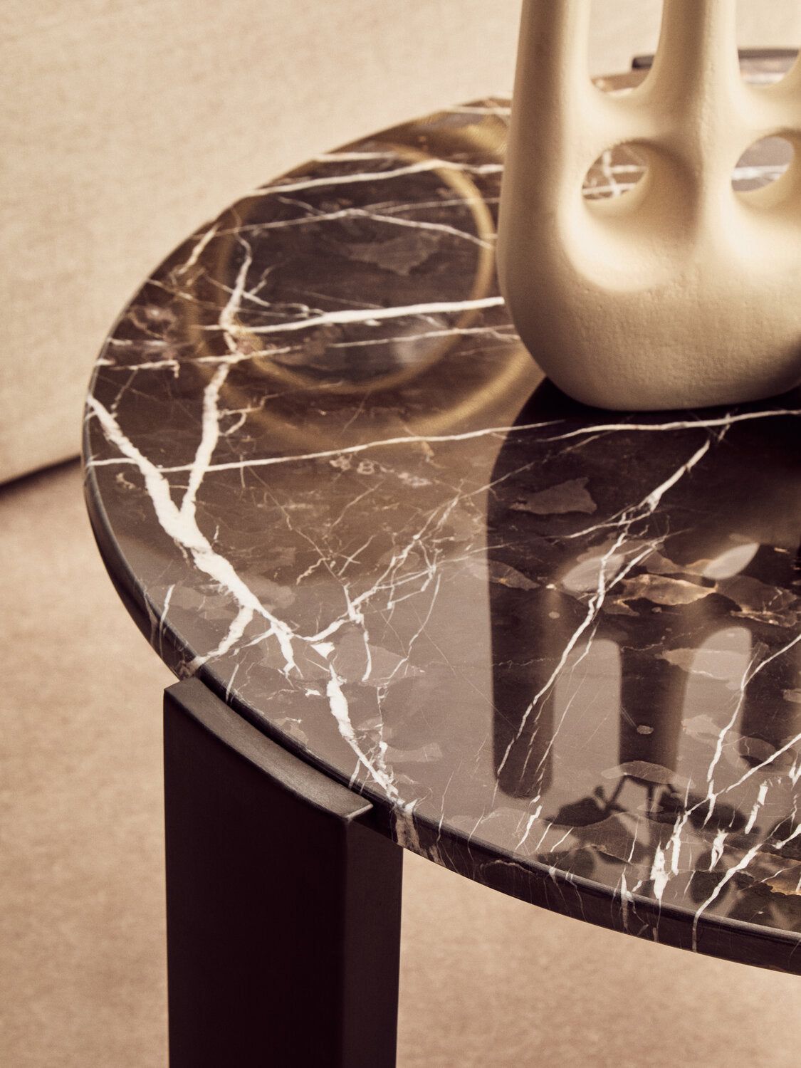 Image of Palermo Round Black Marble Top Large Coffee Table - Lifestyle