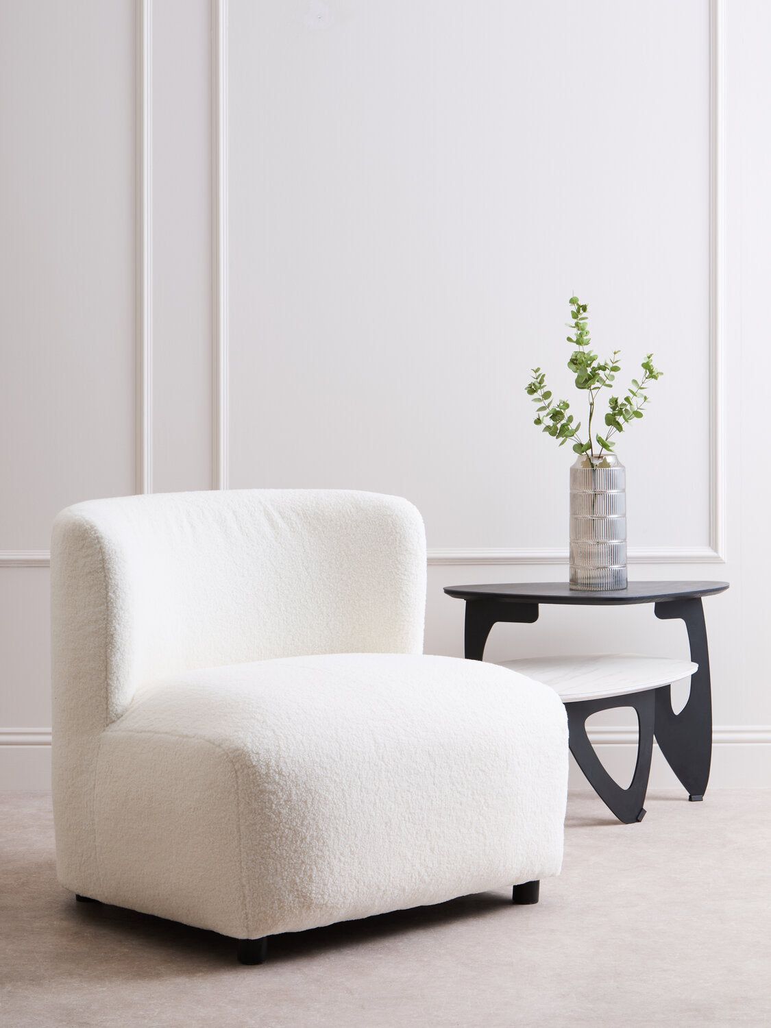 Image of Montreal Ivory Boucle Effect Armless Lounge Chair - Lifestyle