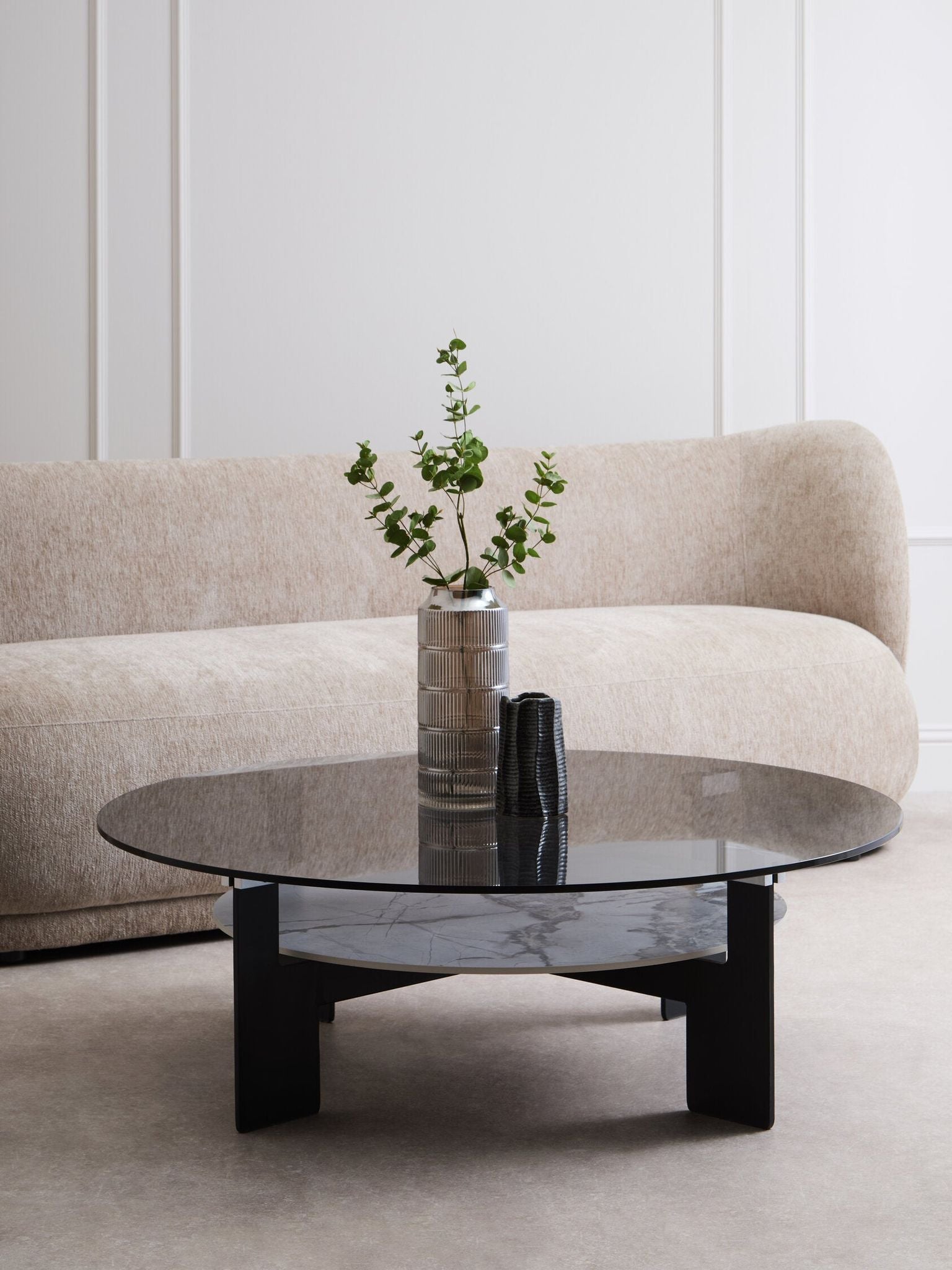 Image of Imperia Round Grey Glass And Ceramic Large Coffee Table