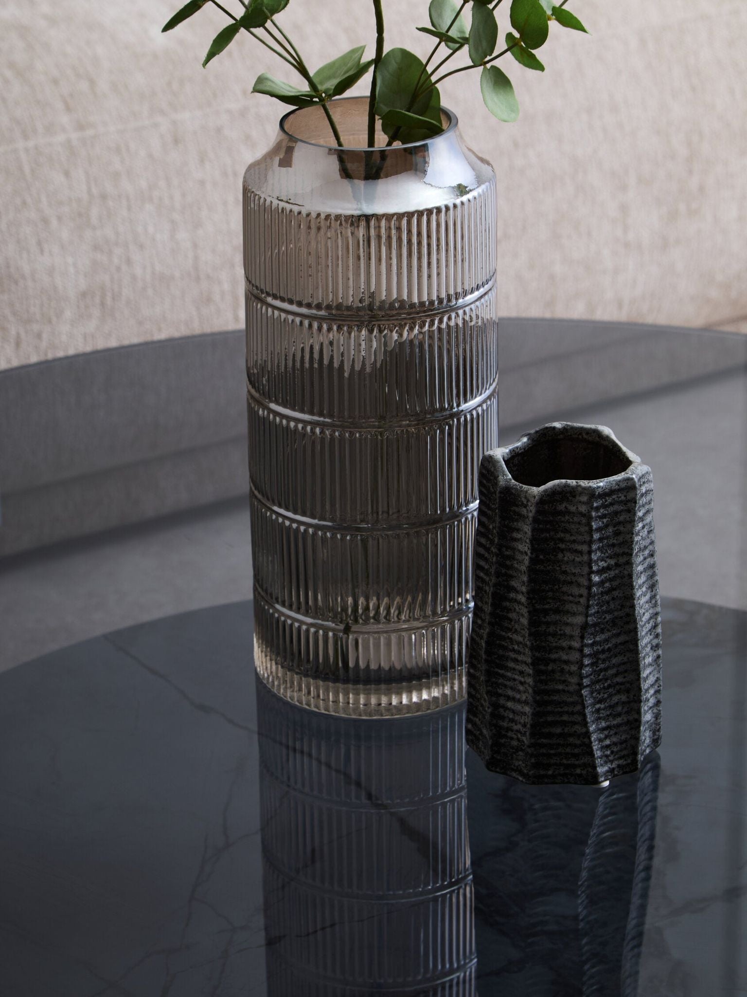 Image of Imperia Round Grey Glass And Ceramic Large Coffee Table