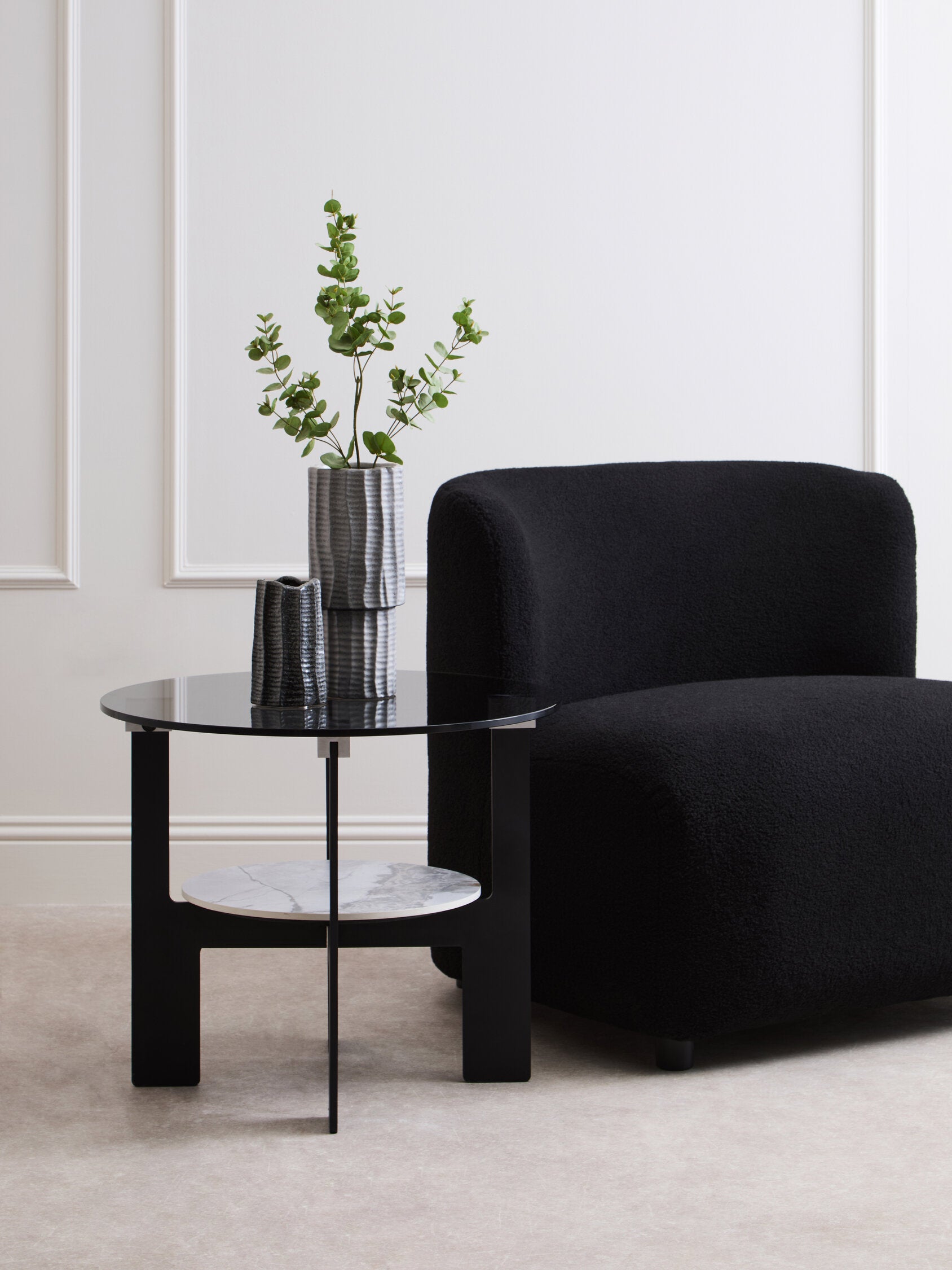 Image of Imperia Round Grey Glass And Ceramic Small Coffee Table