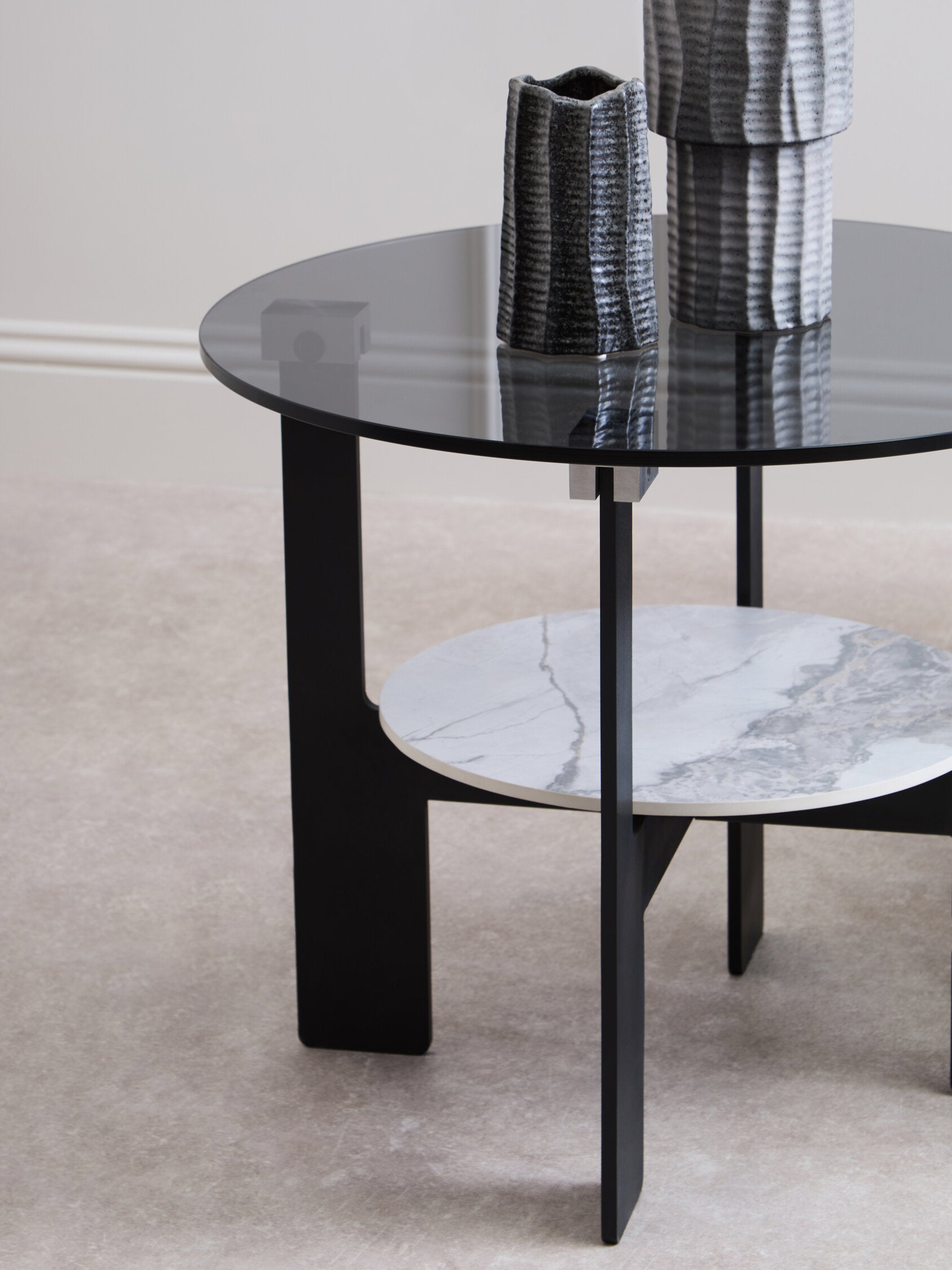 Image of Imperia Round Grey Glass And Ceramic Small Coffee Table