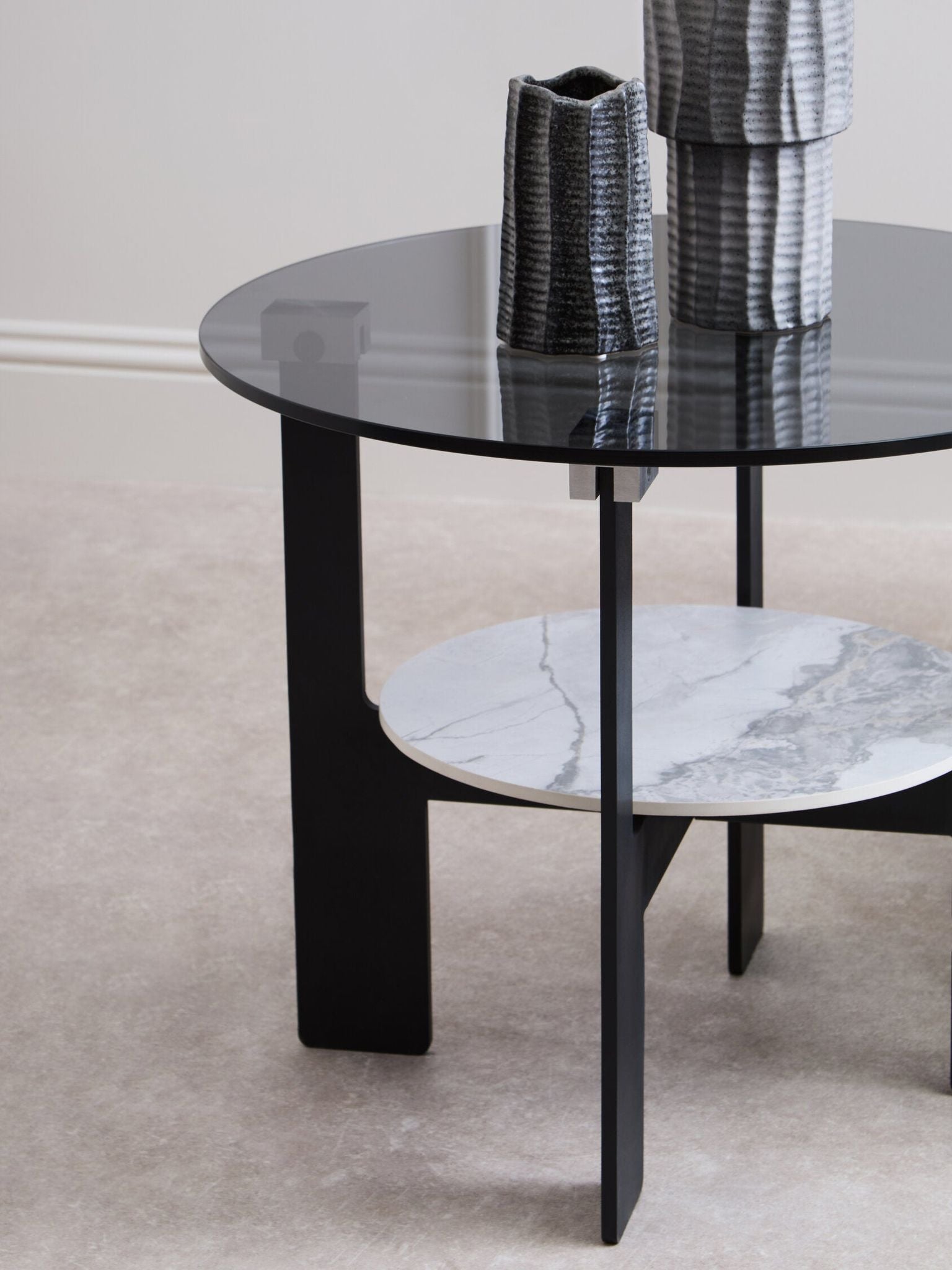 Image of Imperia Round Grey Glass And Ceramic Small Coffee Table