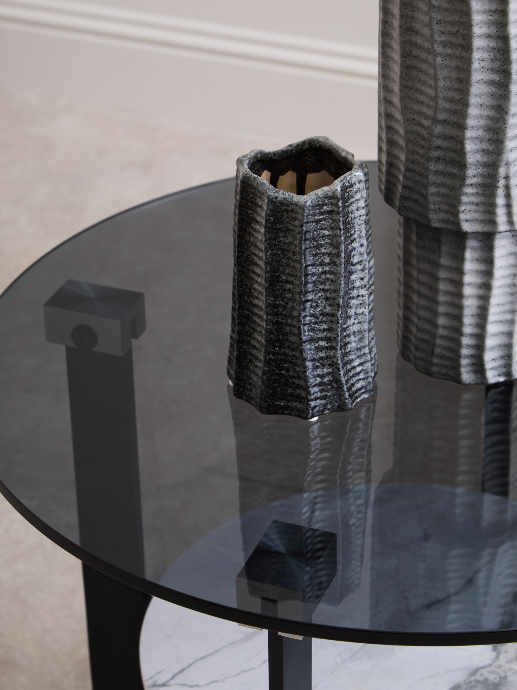 Image of Imperia Round Grey Glass And Ceramic Small Coffee Table