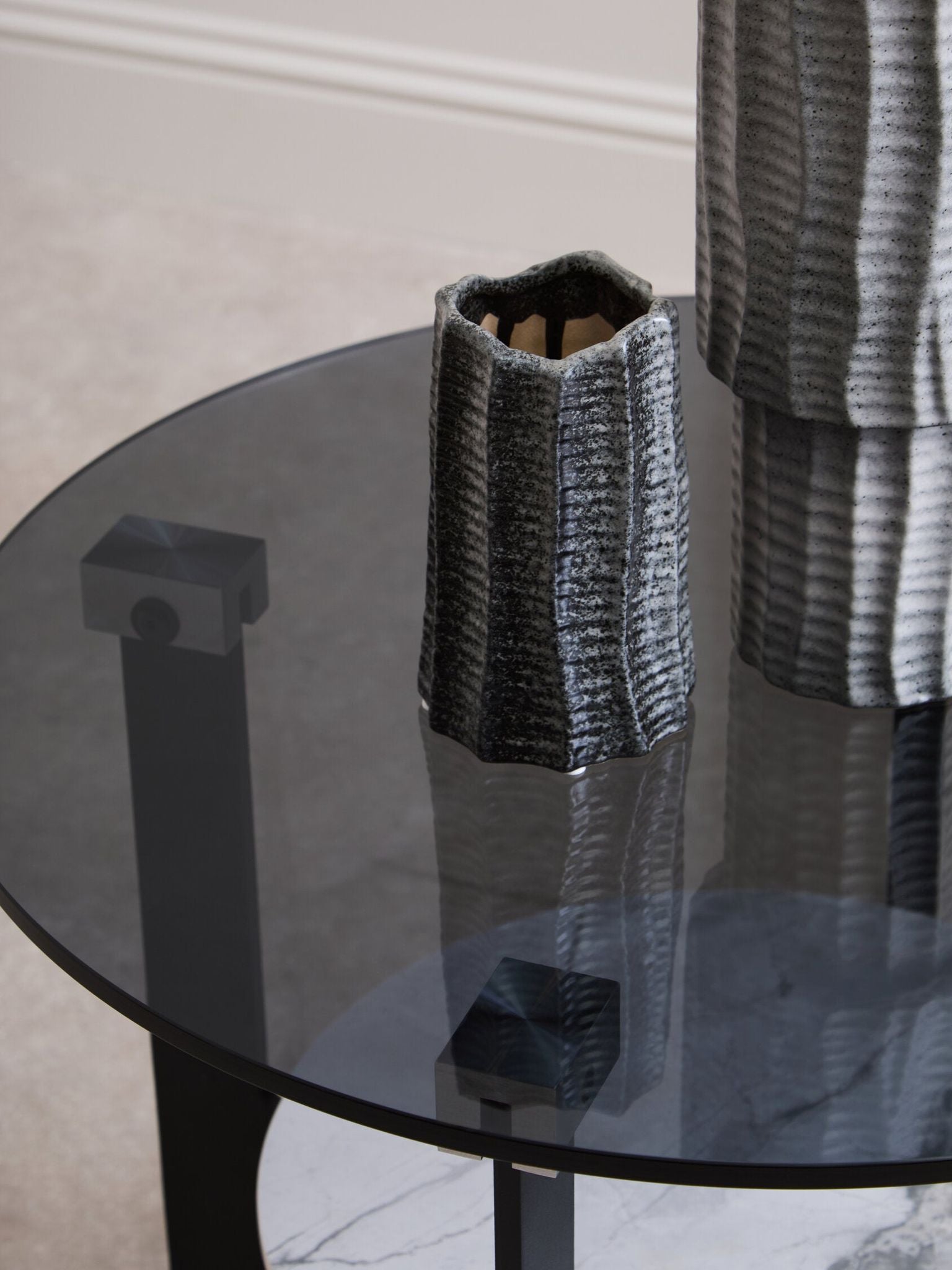 Image of Imperia Round Grey Glass And Ceramic Small Coffee Table