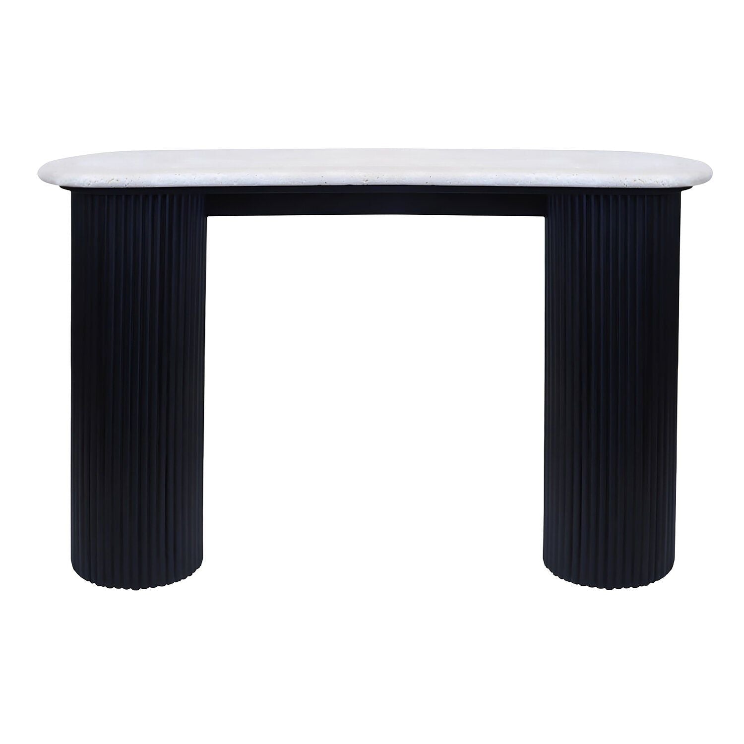 Image of Walton Travertine Top Console Table with Black Acacia Wood Legs - Main