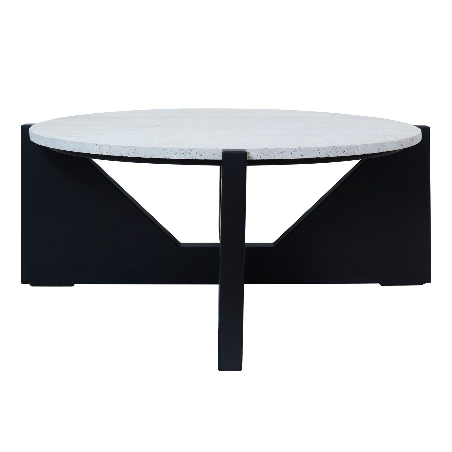 Image of Winton Travertine Top Coffee Table With Black Acacia Wood Frame - Main