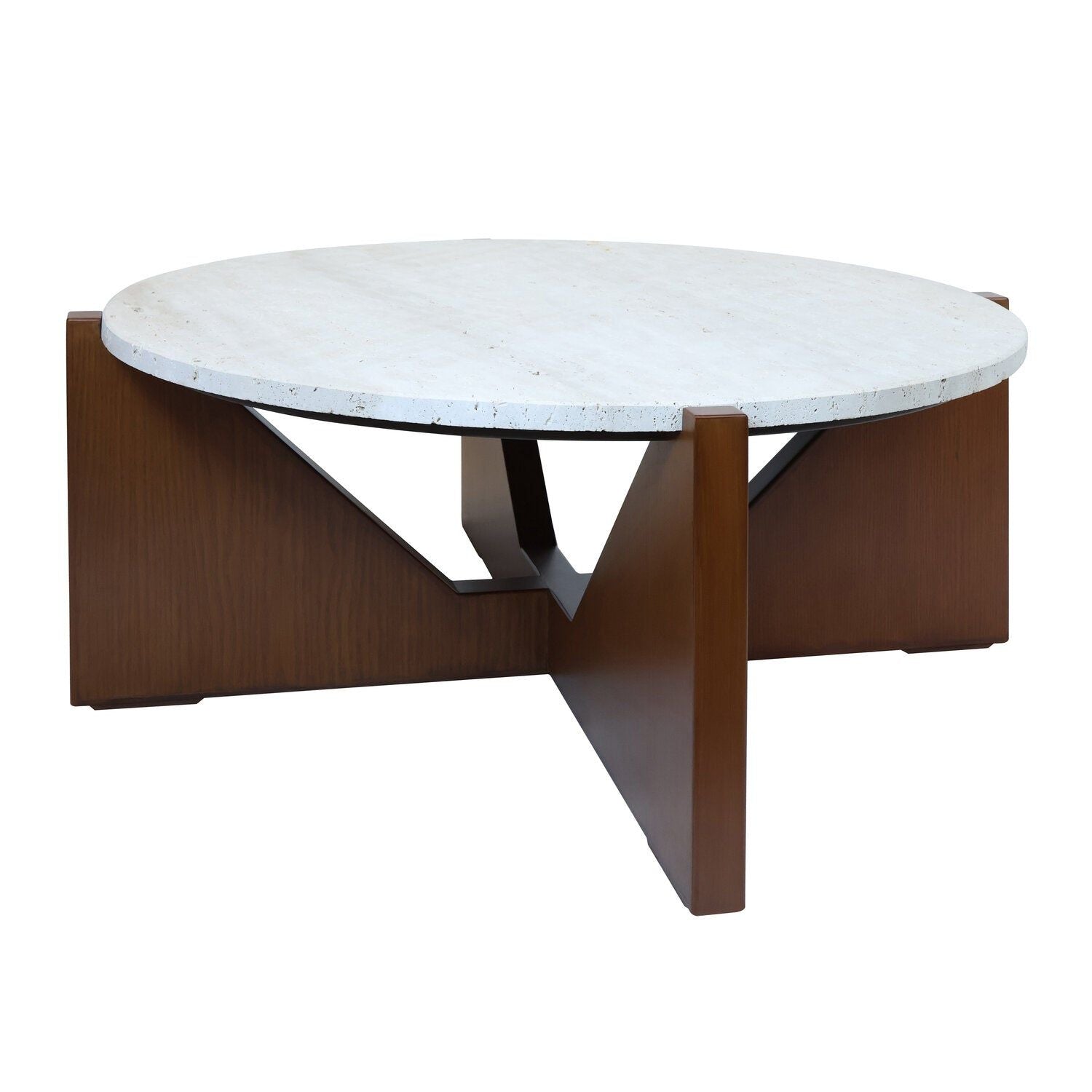 Image of Winton Travertine Top Coffee Table With Acacia Wood Frame - Main