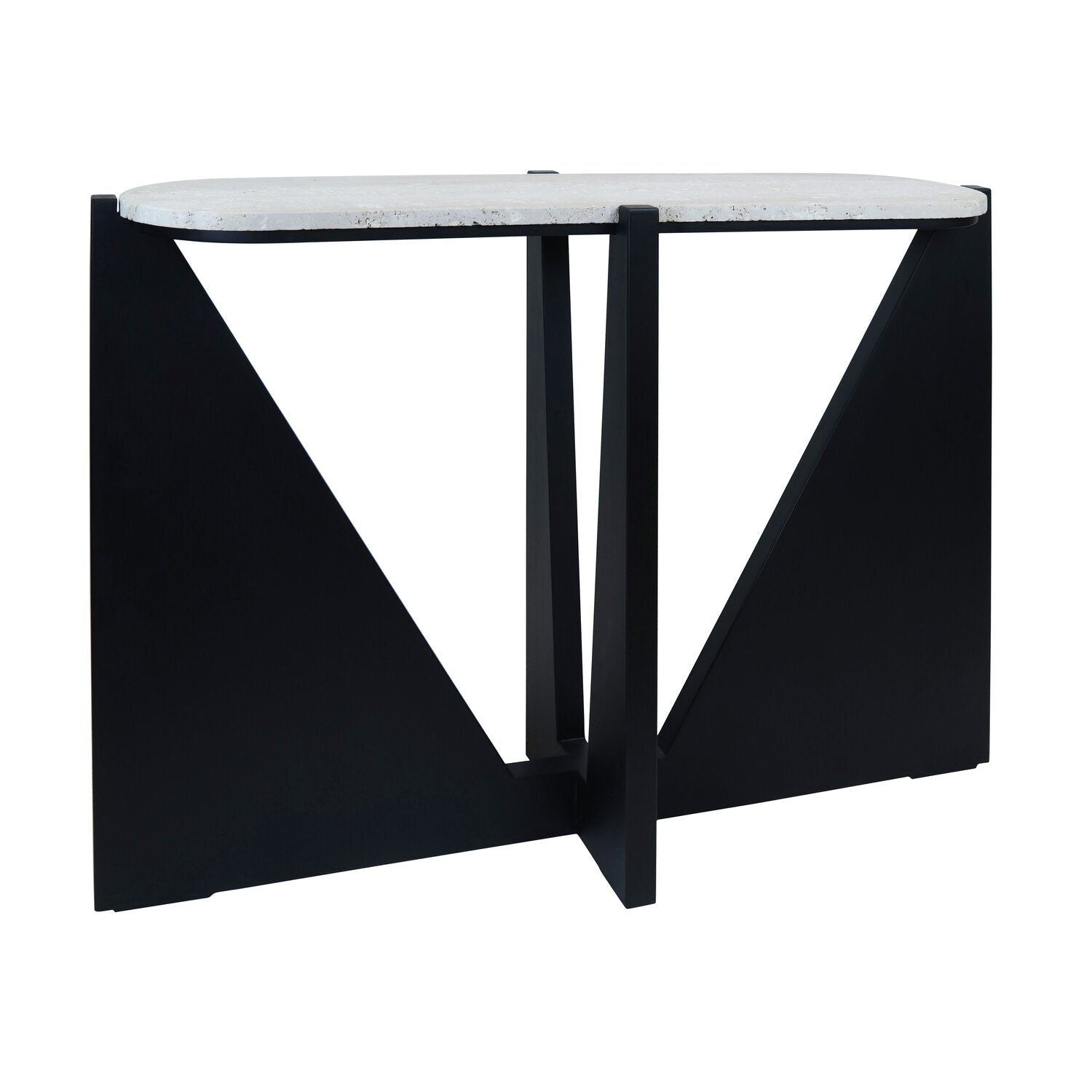 Image of Winton Travertine Top Console Table With Black Acacia Wood Frame - Main