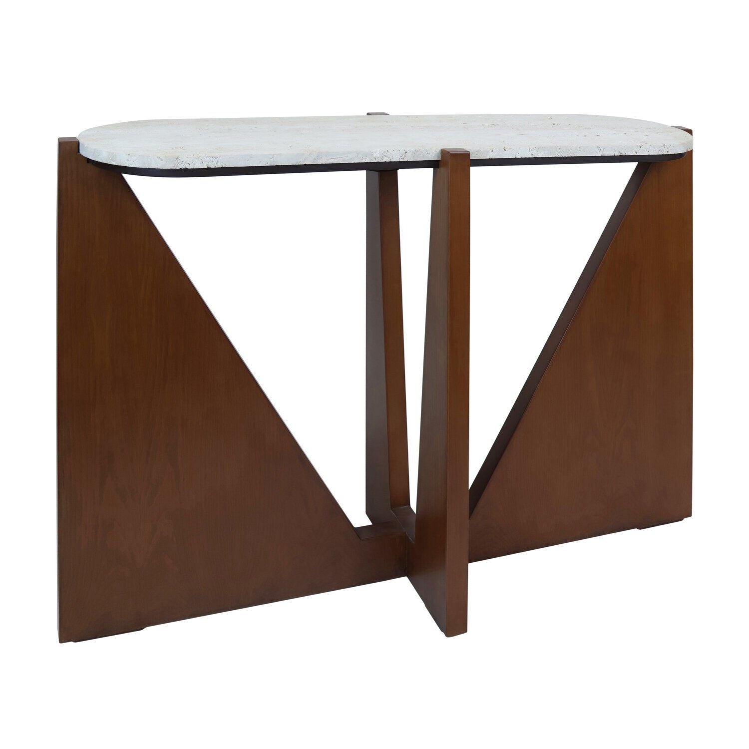 Image of Winton Travertine Top Console Table With Acacia Wood Frame - Main