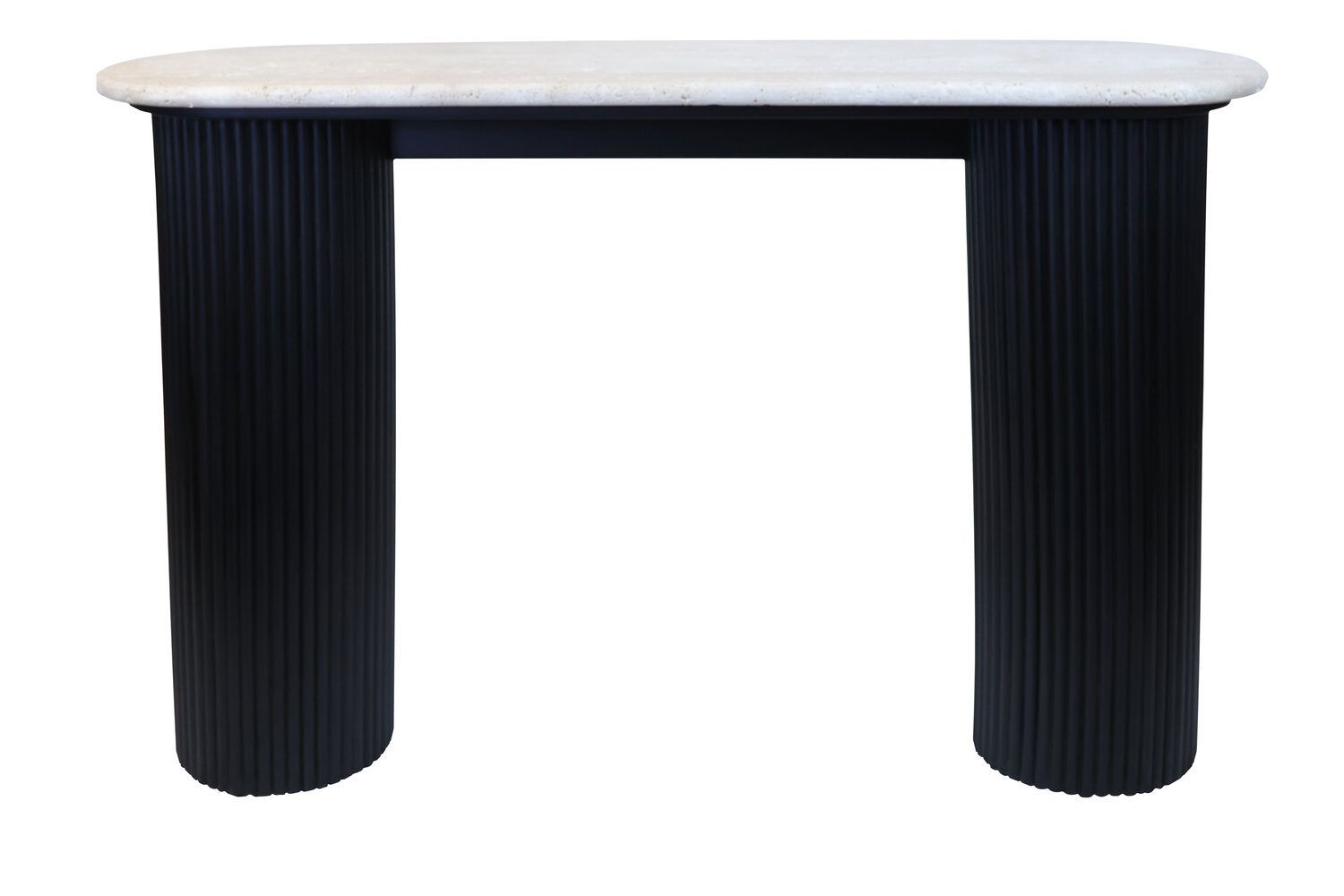 Image of Walton Travertine Top Console Table with Black Acacia Wood Legs - Additional