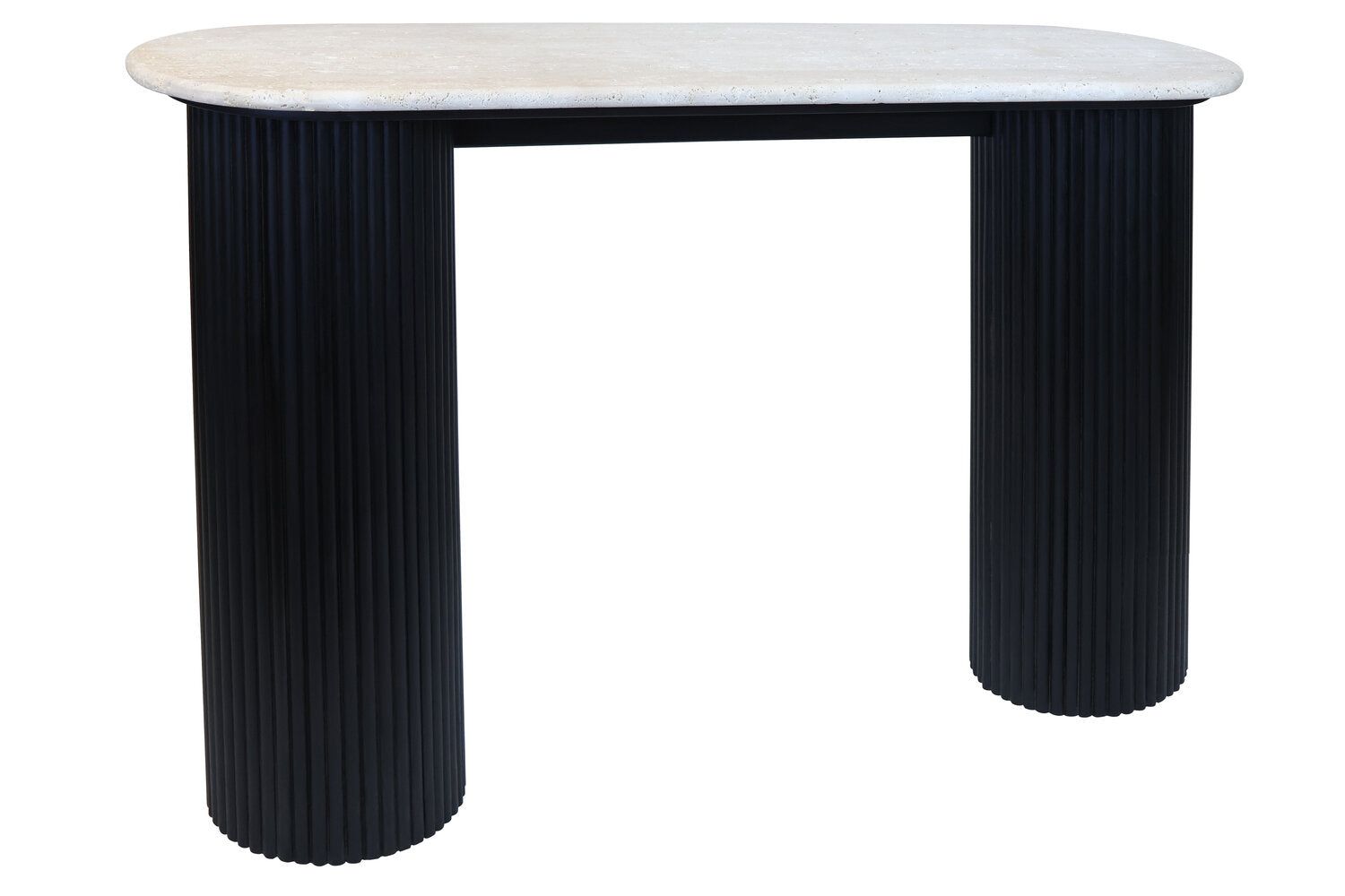 Image of Walton Travertine Top Console Table with Black Acacia Wood Legs - Additional