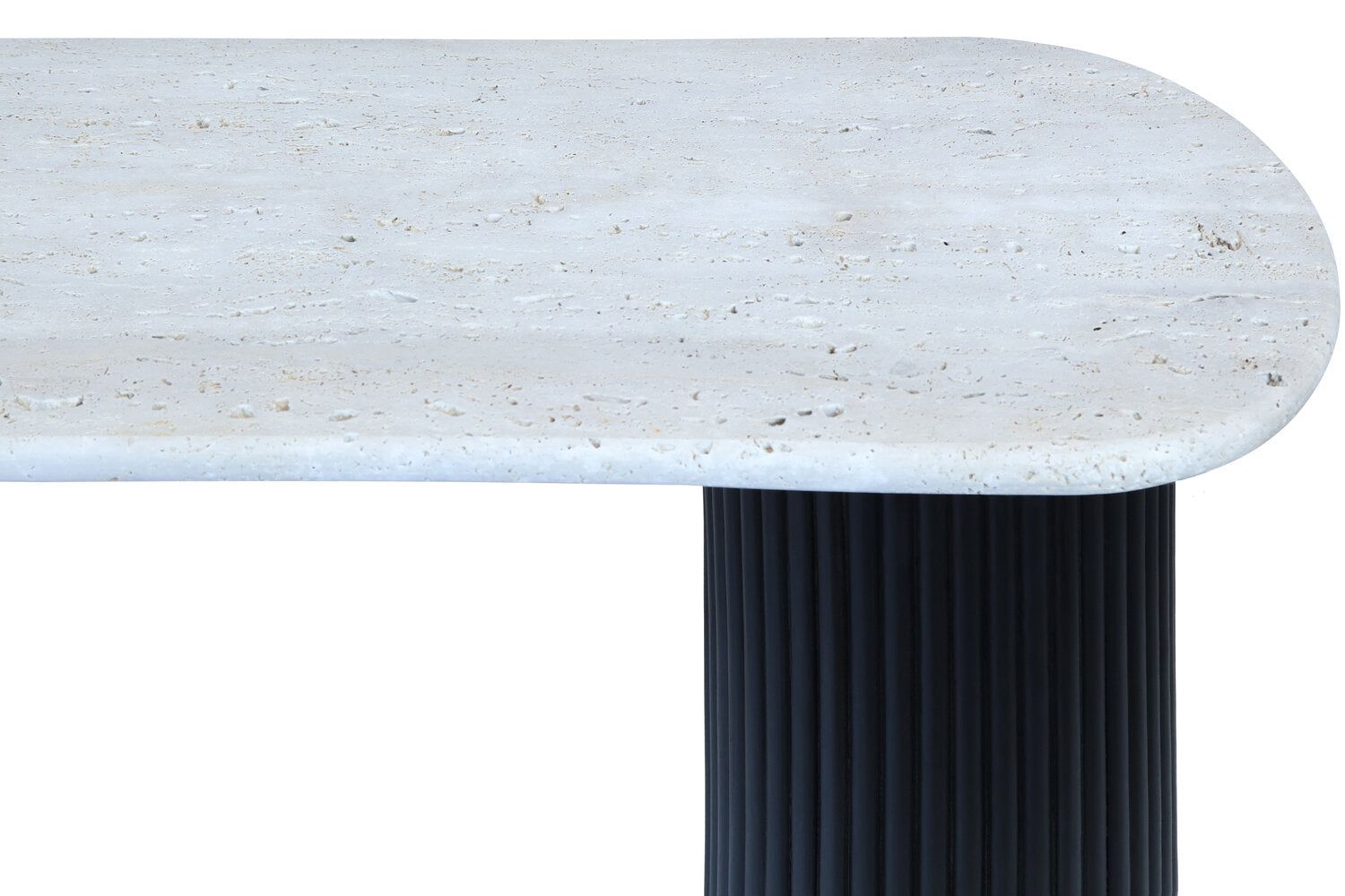 Image of Walton Travertine Top Console Table with Black Acacia Wood Legs - Macro